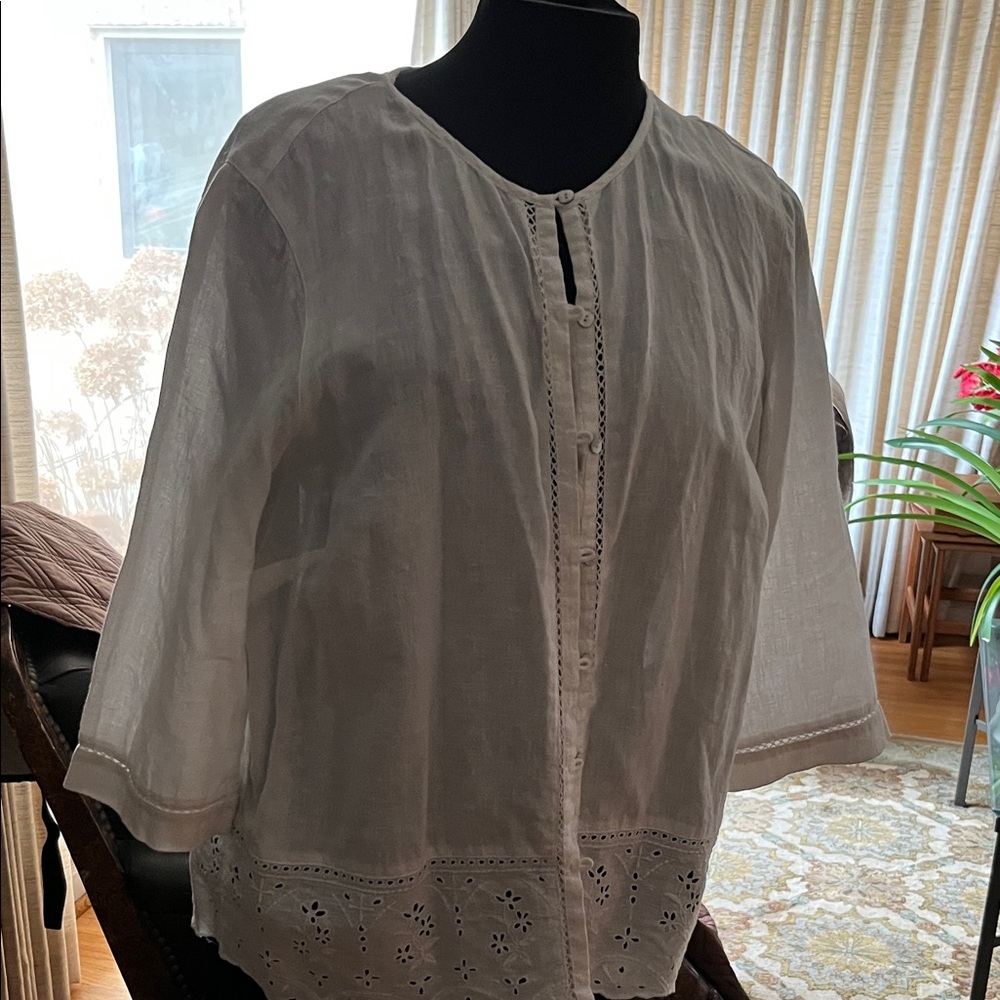 J. Jill White Eyelet Cotton Popover Blouse